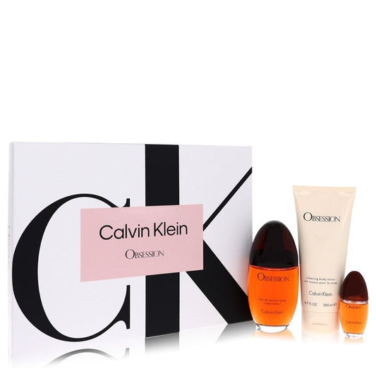 Obsession Gift Set By Calvin Klein Gift Set - 3.4 oz Eau De Parfum Spray + 6.7 oz Body Lotion + .5 oz Mini EDP Spray (Obsession Gift Set By Calvin Klein) - Size: 3.4 oz Eau De Parfum Spray + 6.7 oz Body Lotion + .5 oz Mini EDP Spray